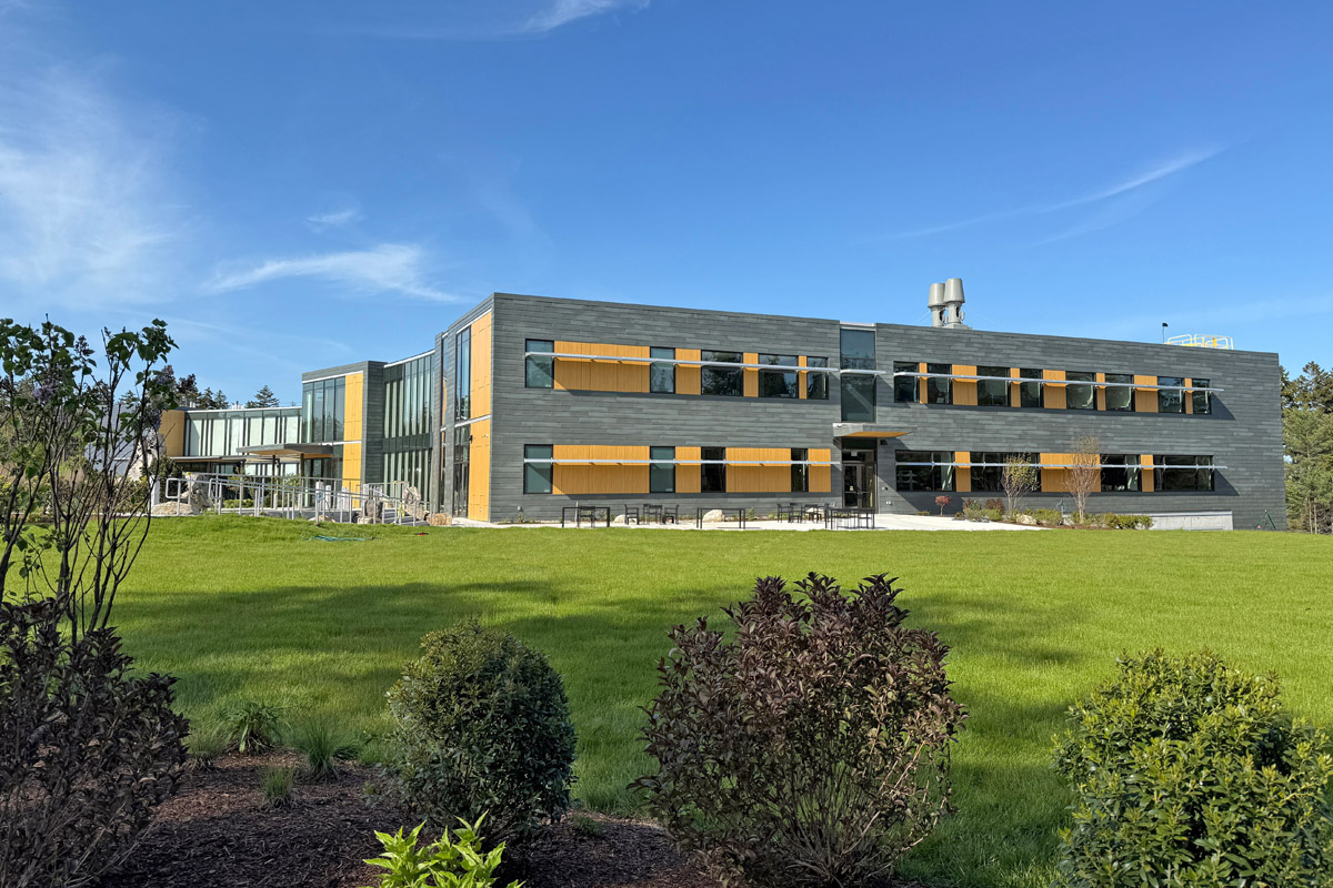The event lawn and patio of the Harold Alfond Center for Ocean Education and Innovation.